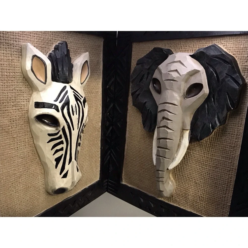 3D Elephant Zebra Wood‎ Framed Wall Art African Decorative Art